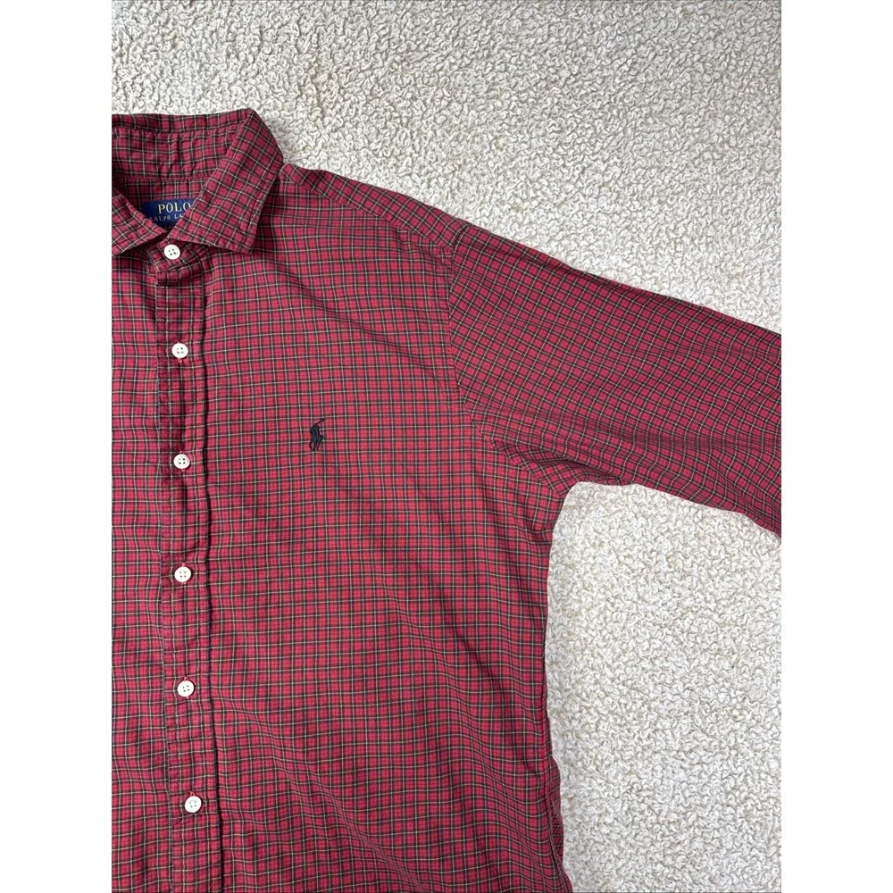 Polo Ralph Lauren Button Up Shirt Mens L Red Plaid Long Sleeve Check Black Pony